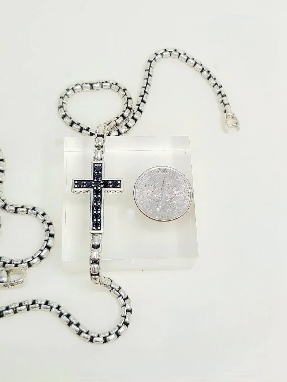 David Yurman Cross Station Necklace w/ Pavé Black Diamonds - 3.6mm - 22